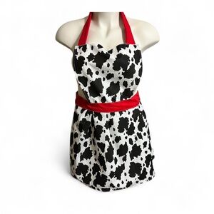 Cow Print Apron with Red Straps